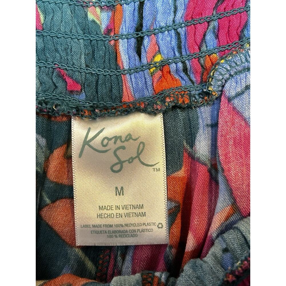 KONA SOL pink Green Orange Blue Floral Tropical Pullon Wide Leg Coverup Pants M - Picture 4 of 5